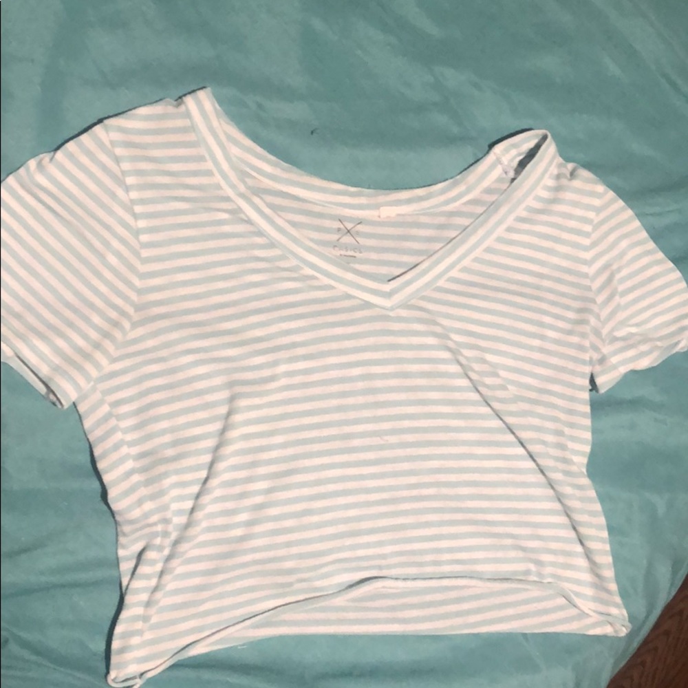 White and blue striped shirt